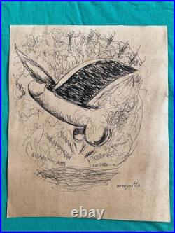 René Magritte drawing and painting on old paper signed stamped vintage