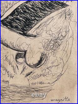 René Magritte drawing and painting on old paper signed stamped vintage