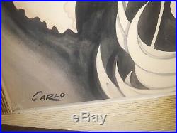 Retro-Mod 1954. Carlo of Hollywood! Signed Set of 2 Original Framed Watercolors