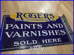 Rogers Paints and Varnishes Vintage Sign blue and yellow porcelain antique