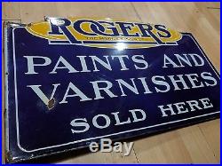 Rogers Paints and Varnishes Vintage Sign blur and yellow porcelain antique