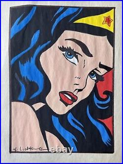Roy Lichtenstein Drawing Painting Inks on old paper signed & stamped vintage