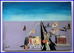 SALVADOR DALI Oil on Canvas Painting Signed and Stamped Vintage art (Handmade)