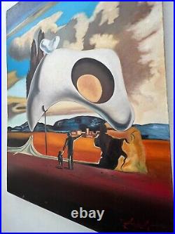 SALVADOR DALÍ, handmade oil on canvas, signed, (Unframed) 50X70 cm vtg art