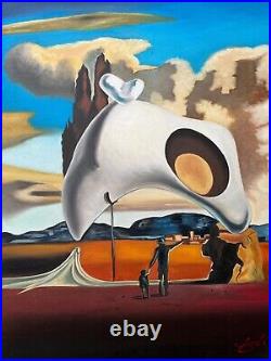 SALVADOR DALÍ, handmade oil on canvas, signed, (Unframed) 50X70 cm vtg art