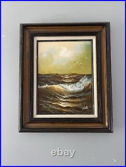 SEASCAPE Coast Ocean Painting Original Hand Painted Waves Beach Signed Vtg