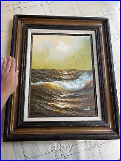 SEASCAPE Coast Ocean Painting Original Hand Painted Waves Beach Signed Vtg