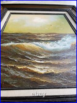 SEASCAPE Coast Ocean Painting Original Hand Painted Waves Beach Signed Vtg