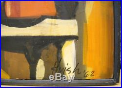 SENSATIONAL vintage 1962 MID CENTURY MODERN ABSTRACT PAINTING signed HUISH
