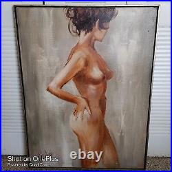 SOULIERE Signed Women Naked Large Oil Painting Framed Vintage 1980s