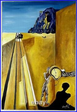 Salvador Dali (Handmade) Oil Painting on canvas signed and stamped VTG ART