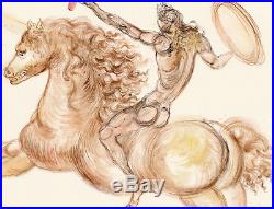 Salvador Dali Original Hand Signed Vintage Painting Horse Rider Modern Art Rare