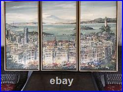 San Francisco Bay Tryptych Oil Painting, Landscape Art, Panoramic Painting