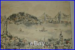 San Francisco Cityscape Watercolor Painting Vintage 1969 Yamaguti Yoshitsugu