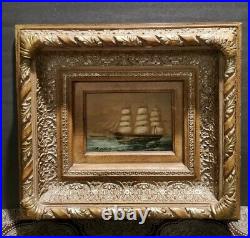 Set Of 2 Vintage H. Parker Tall Ship Oil Paitings Gold Gilded Signed COA