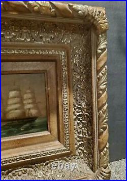 Set Of 2 Vintage H. Parker Tall Ship Oil Paitings Gold Gilded Signed COA