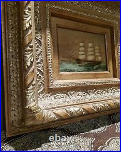 Set Of 2 Vintage H. Parker Tall Ship Oil Paitings Gold Gilded Signed COA