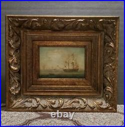 Set Of 2 Vintage H. Parker Tall Ship Oil Paitings Gold Gilded Signed COA