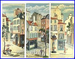Set of 3 Vintage Paint by Number Art France French Street Life Scene Midcentury