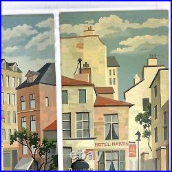 Set of 3 Vintage Paint by Number Art France French Street Life Scene Midcentury