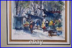 Set of 4 Parisian Original Antique Vintage Watercolor on Paper Signed Framed 60s