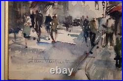 Set of 4 Parisian Original Antique Vintage Watercolor on Paper Signed Framed 60s