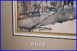 Set of 4 Parisian Original Antique Vintage Watercolor on Paper Signed Framed 60s