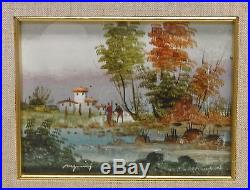 Set of 4 Vintage Signed Miniature Landscape Paintings in Gold Antique Frames