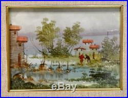 Set of 4 Vintage Signed Miniature Landscape Paintings in Gold Antique Frames