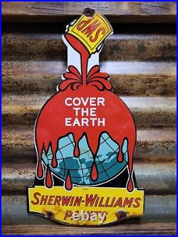 Sherwin Williams Vintage Porcelain Sign Hardware Paint Can Cover The Earth Gas