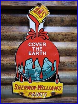 Sherwin Williams Vintage Porcelain Sign Hardware Paint Can Cover The Earth Gas