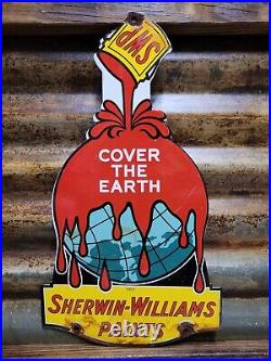 Sherwin Williams Vintage Porcelain Sign Hardware Paint Can Cover The Earth Gas