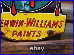 Sherwin Williams Vintage Porcelain Sign Hardware Paint Can Cover The Earth Gas