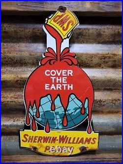 Sherwin Williams Vintage Porcelain Sign Hardware Paint Can Cover The Earth Gas
