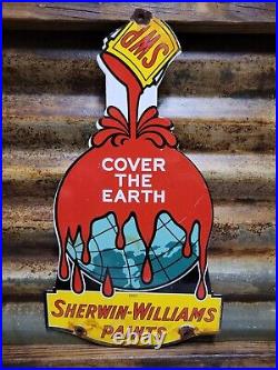 Sherwin Williams Vintage Porcelain Sign Hardware Paint Can Cover The Earth Gas