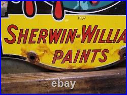 Sherwin Williams Vintage Porcelain Sign Hardware Paint Can Cover The Earth Gas