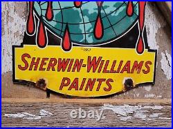 Sherwin Williams Vintage Porcelain Sign Old Hardware Paint Can Cover The Earth