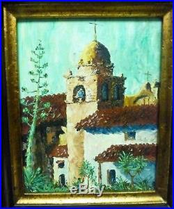 Signed Estate Found Vintage California Mission Oil Painting on Canvas (Framed)