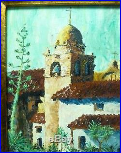 Signed Estate Found Vintage California Mission Oil Painting on Canvas (Framed)