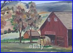 Signed Estate Found Vintage Old Barn by the Hills Oil Painting on Canvas Panel
