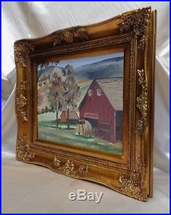 Signed Estate Found Vintage Old Barn by the Hills Oil Painting on Canvas Panel
