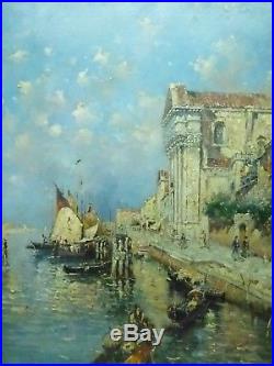 Signed Estate Vintage Venetian Architecture Oil Painting in Antique Decor Frame
