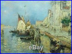 Signed Estate Vintage Venetian Architecture Oil Painting in Antique Decor Frame