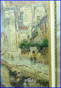 Signed Estate Vintage Venetian Architecture Oil Painting in Antique Decor Frame