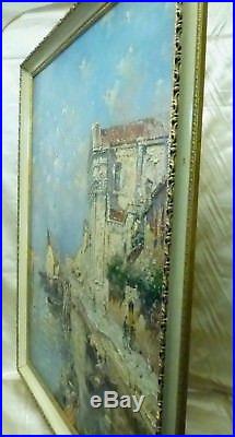Signed Estate Vintage Venetian Architecture Oil Painting in Antique Decor Frame