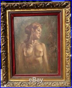 Signed Female nude Oil Painting by California artist Leo Jansen Ornate Frame