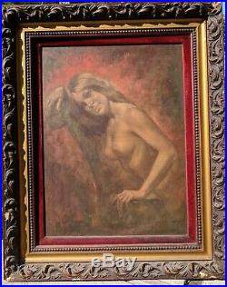 Signed Female nude Oil Painting by California artist Leo Jansen ornate frame