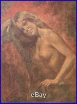 Signed Female nude Oil Painting by California artist Leo Jansen ornate frame