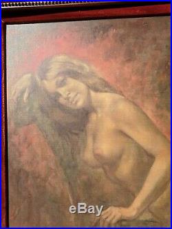 Signed Female nude Oil Painting by California artist Leo Jansen ornate frame