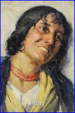 Signed Italian Artist T. Blasetti Vintage Woman Portrait Oil Painting on Canvas